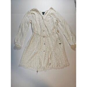 Roots Lace Button Front Dress Womens XS White Boho Mini Sleeve